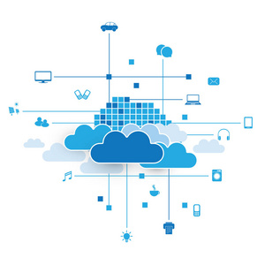 云计算 网络设计与图标，表示各种数字设备或物联网服务的概念