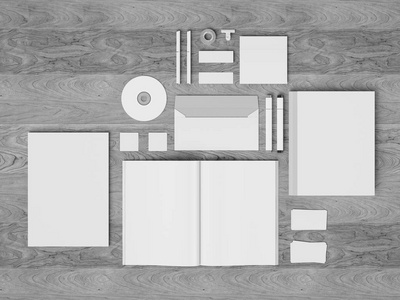 黑色和白色文具  品牌样机。办公用品 小玩意。3d 图