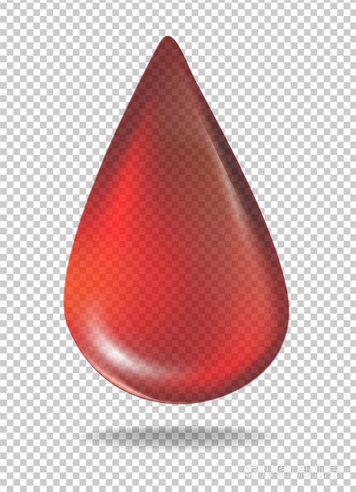 滴在透明背景上的红色血