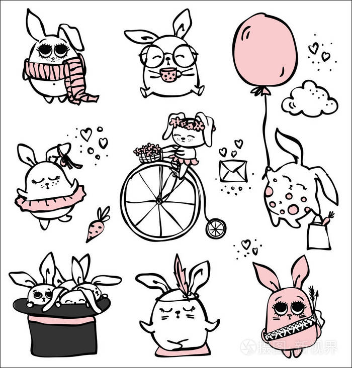 可爱的兔子涂鸦小子集插画-正版商用图片0ylk9m-摄图新视界