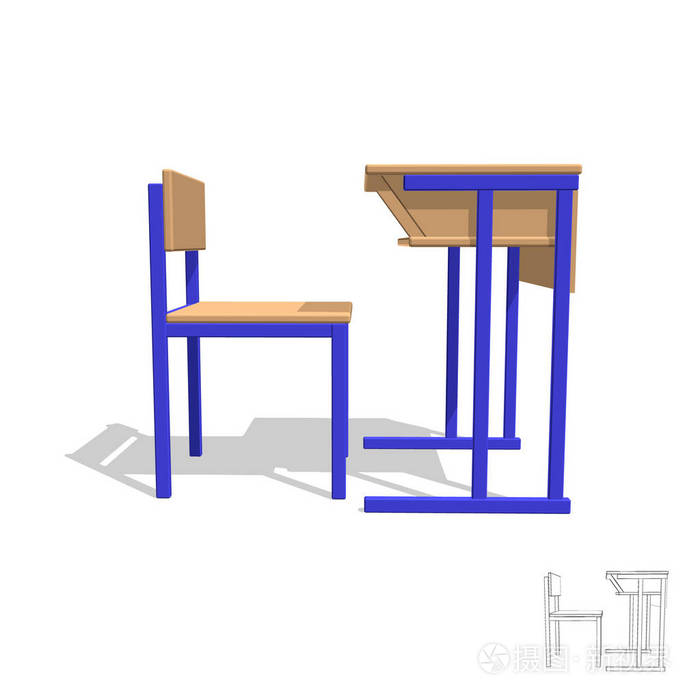 课桌。上白孤立。3d 矢量图。侧视图