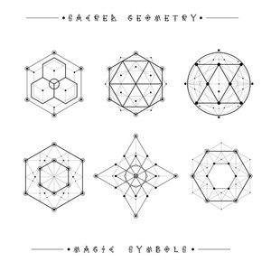 神的几何学的迹象。符号和元素集。炼金术，宗教 哲学 精神 时髦符号和元素。几何形状