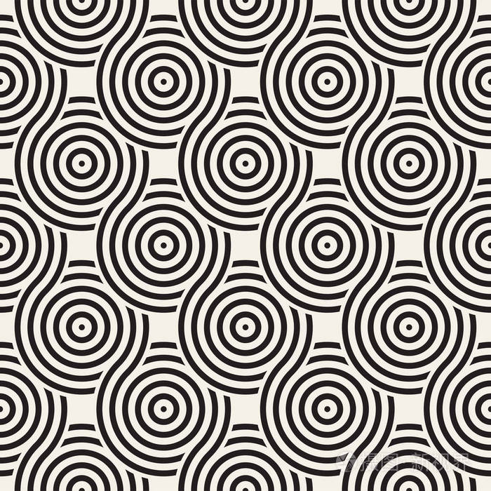 向量与圆和直线组成的无缝几何图案.现代时尚圆形的条纹纹理.