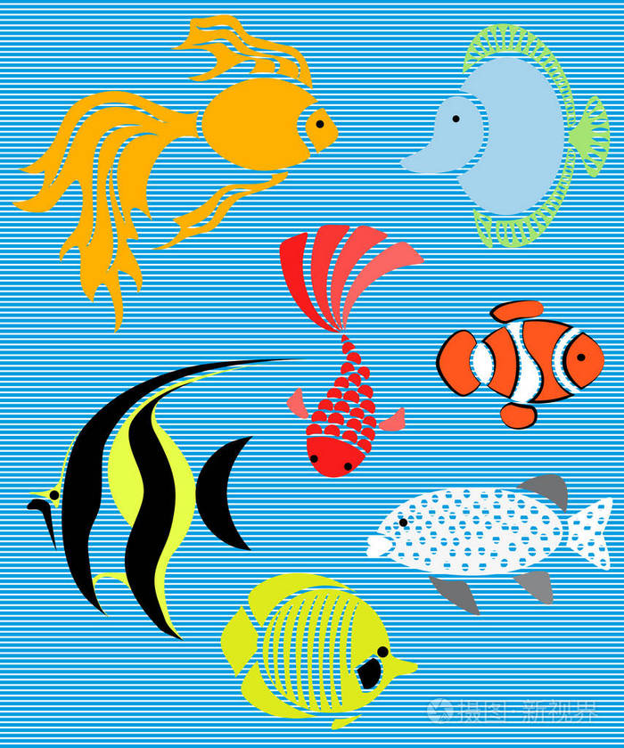 设置隔离的鱼平面设计鱼水族馆