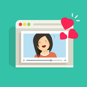 平面卡通距离关系互联网视频通话聊天爱快乐的女孩照片