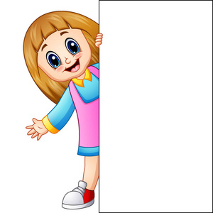 卡通女孩举空白牌子照片