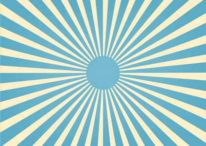 太阳光线，森伯斯特在蓝色背景上。矢量插图夏天背景设计