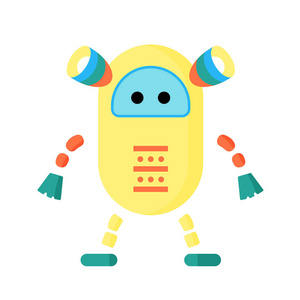 小小的眼睛有趣的圆形黄色机器人,有小小的眼睛照片