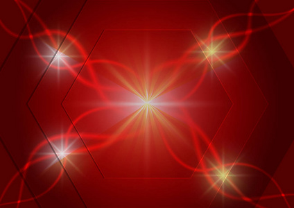 红色六角和光技术抽象矢量背景