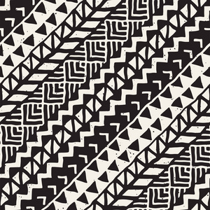 黑色和白色部落矢量与涂鸦元素无缝模式。阿兹台克人的抽象艺术打印。族裔观赏手绘制的背景