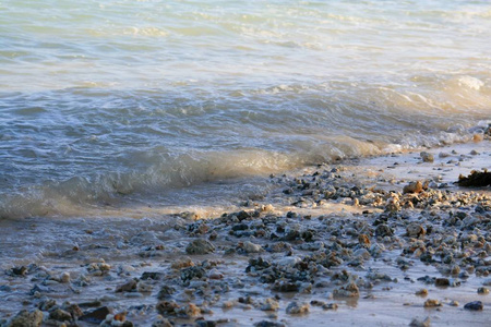 海浪轻轻拍打着岩石海岸