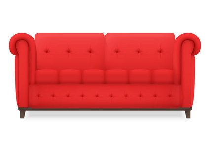 红色真皮豪华复古客厅沙发。单个孤立的矢量对象设计