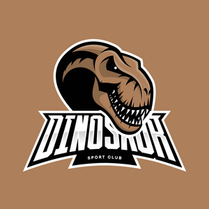 棕色背景上孤立的恐龙头体育俱乐部矢量标志概念照片