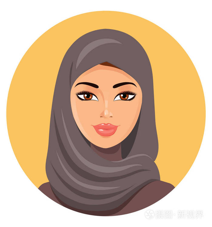 美丽的脸,阿拉伯文穆斯林妇女的头巾矢量图