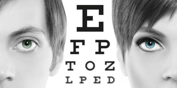 蓝色的眼睛闭上视觉测试图表 视力和眼睛检查