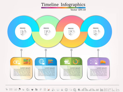 商业图形数据元素模板集 图表 图形 时间轴 图表 渐变颜色风格