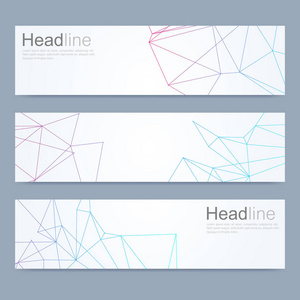 现代向量横幅的科学设置。Dna 分子的结构与连接的线和点。科学向量背景。医疗 技术，化学设计