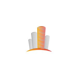 孤立的抽象城市摩天大楼标志，城市房地产，建筑元素标识上的白色背景矢量图