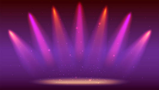 舞台灯光. 节目的背景. 光线在黑暗中. 剧院场景的内部由投影仪照亮.