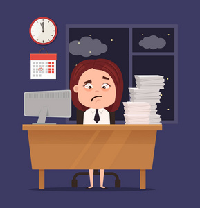 不开心困伤心办公室工作者业务女人性格有大量艰苦工作.