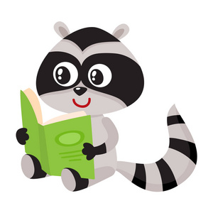 可爱的角色，小浣熊学生读一本有趣的书