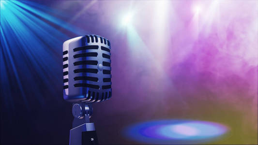 麦克风为摇滚,摇滚  辊和音乐.在蓝色光 og 舞台麦克风.