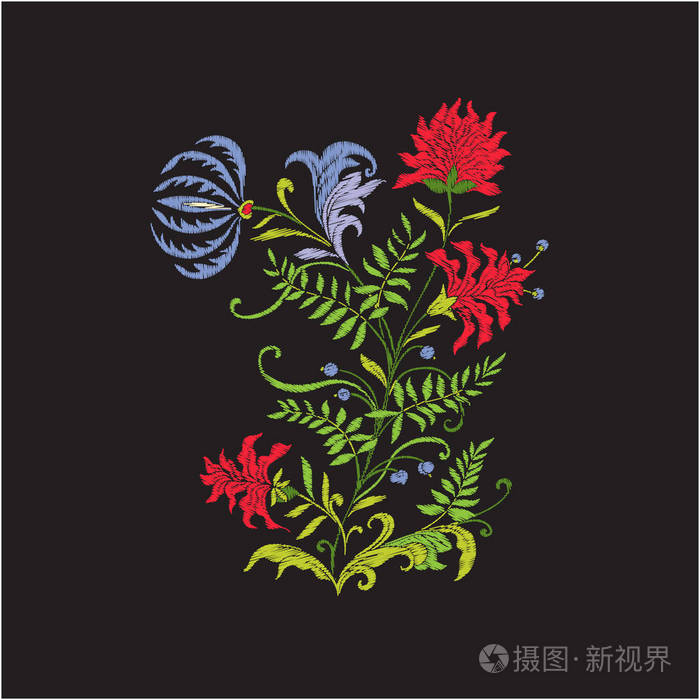 刺绣复古鲜花花束或图案