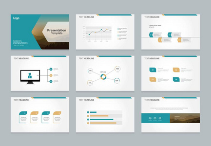 抽象的演示文稿幻灯片模板设计背景与图表元素