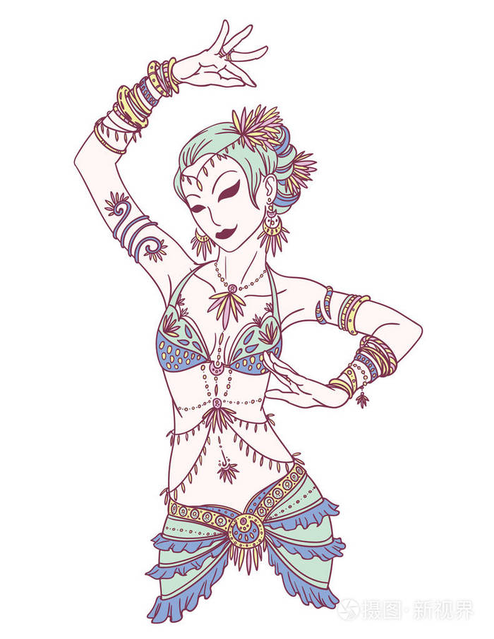 部落舞者或手绘风格的印度舞蹈家的女孩