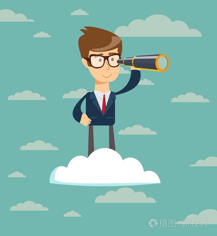 成功的商人,用望远镜上云