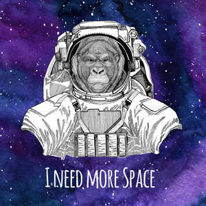 动物宇航员大猩猩 猴子 猿可怕动物穿航天服银河空间背景恒星和星云水彩银河背景