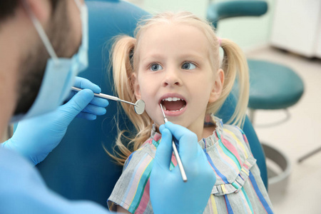 牙医检查女孩牙齿