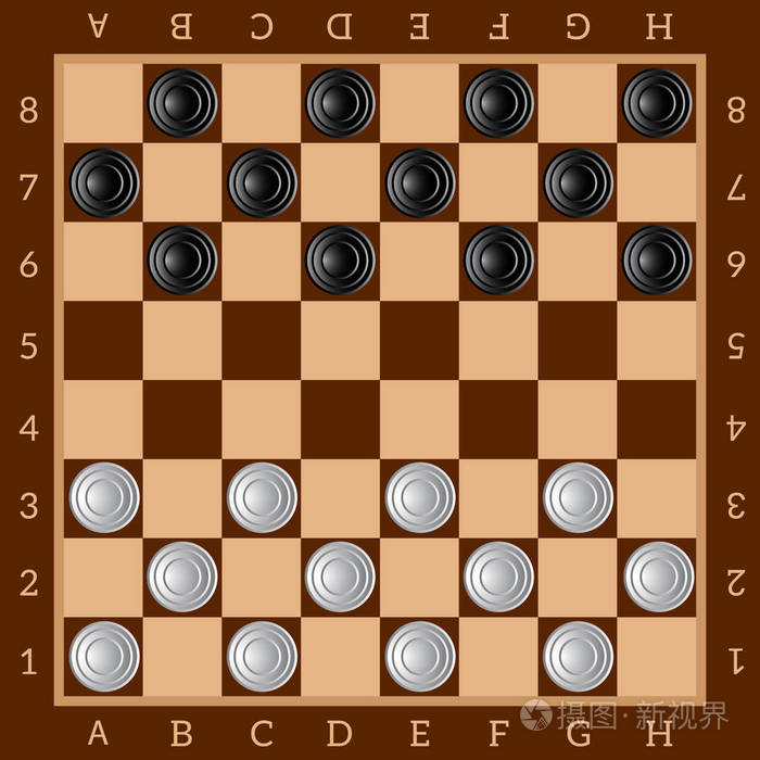 跳棋古老的智能棋盘游戏棋盘白色和黑色芯片