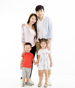 亚洲家庭上白色孤立的肖像