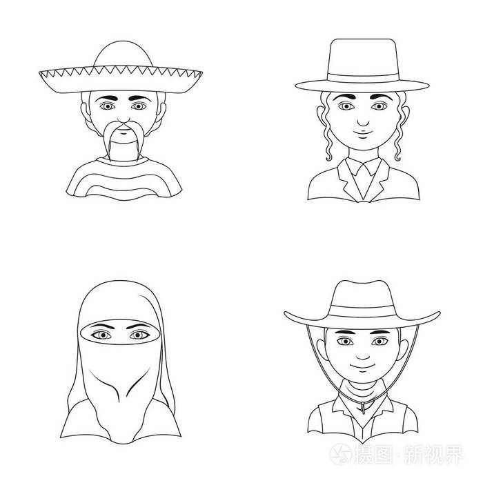 人类种族在大纲样式矢量符号股票图 web 设置集合图标插画-正版商用