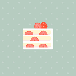 草莓层蛋糕与灌装，圆点背景平面设计