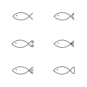 鱼图标轮廓描边集的设计插图黑色和白色颜色