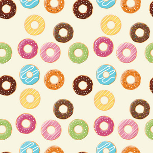 甜甜圈无缝背景纹理图案。可爱的甜甜圈与玻璃