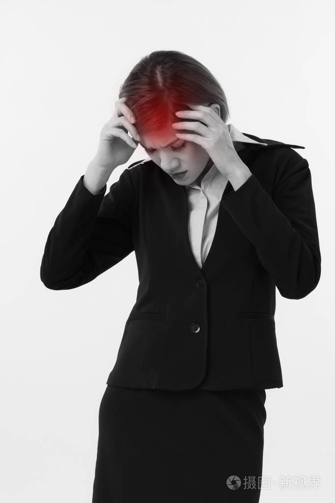 病了,病了,累了,压力很大,精疲力竭的商业女性患有头痛, 压力, 眩晕