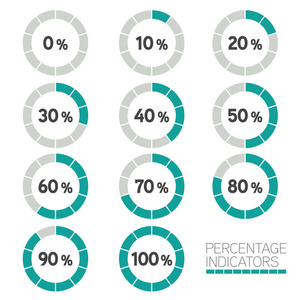 进度栏集圆形进度栏-10 个百分点的指标向量集照片
