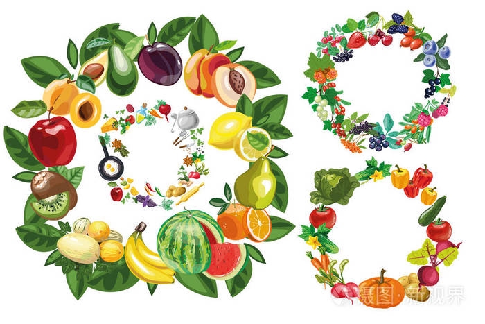 水果 蔬菜 食品和浆果帧集合集