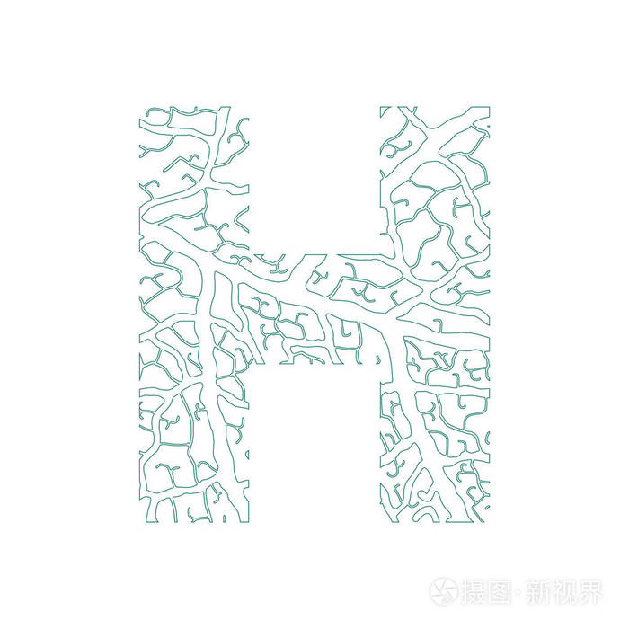自然字母表生态装饰字体大写字母 H 满满的叶静脉模式绿色