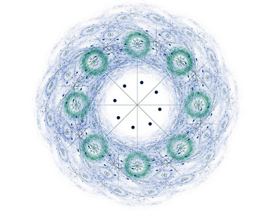 粒子的抽象形形式对主题的核物理科学和平面设计。神圣的几何未来派