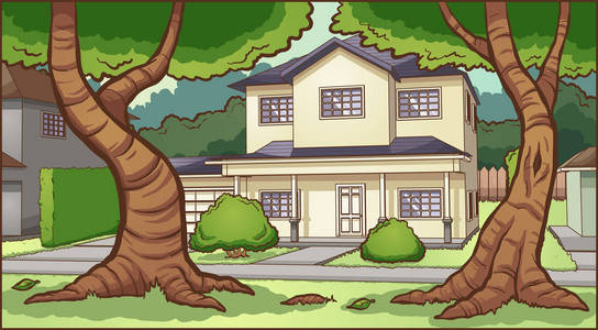 郊区的房子和树