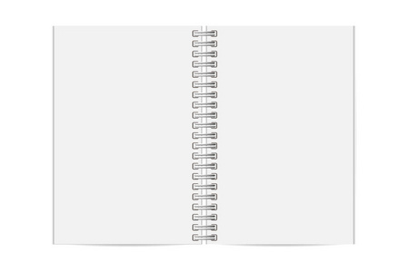孤立在白色背景上的空白现实打开的螺旋笔记本。垂直的抄写本。模板模型的组织者或日记。矢量