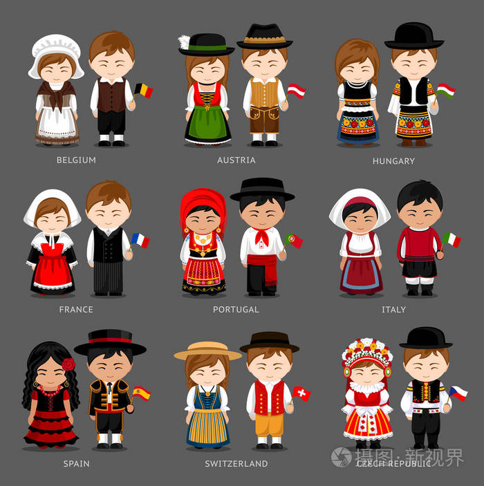 欧洲人的民族服饰插画正版商用图片0yqo5s摄图新视界
