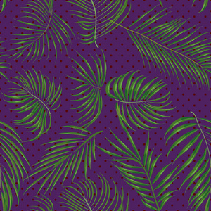 无缝的手绘制热带模式与棕榈叶，丛林异国叶在深色背景上