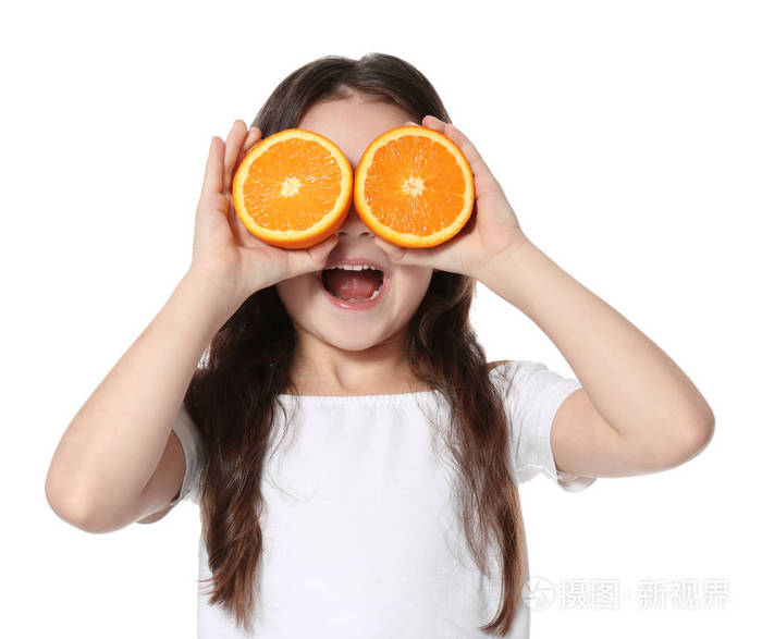 拿橘子的小女孩图片图片