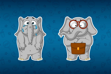 贴纸大象贴纸大象.哭,掉眼泪,降低他的手.