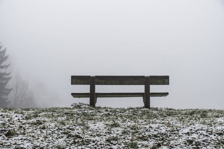 板凳空位子在木头树冬天和雾 10